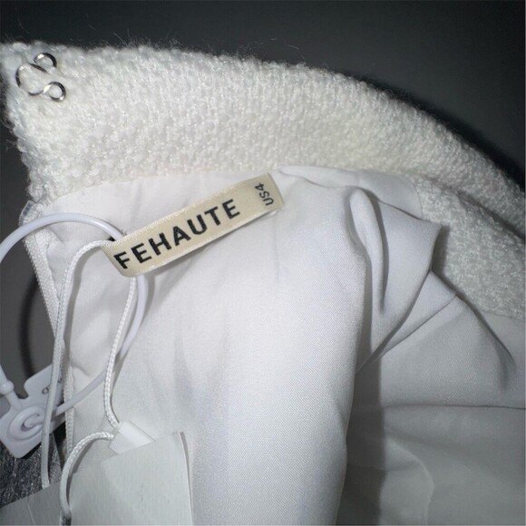 FEHAUTE Jumpsuit Womens Size 4 White Tweed Wide-Leg Pockets Quiet Luxury - Picture 8 of 16